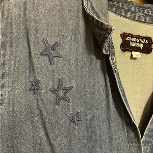 Johnny Was Blue Denim Jumpsuit with Star Embroidery